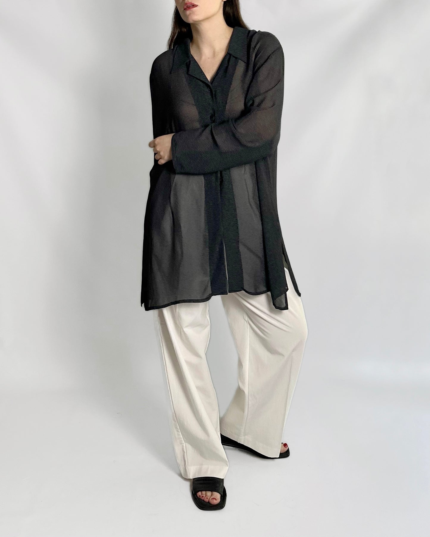 90s Dark Grey Sheer Maxi Shirt