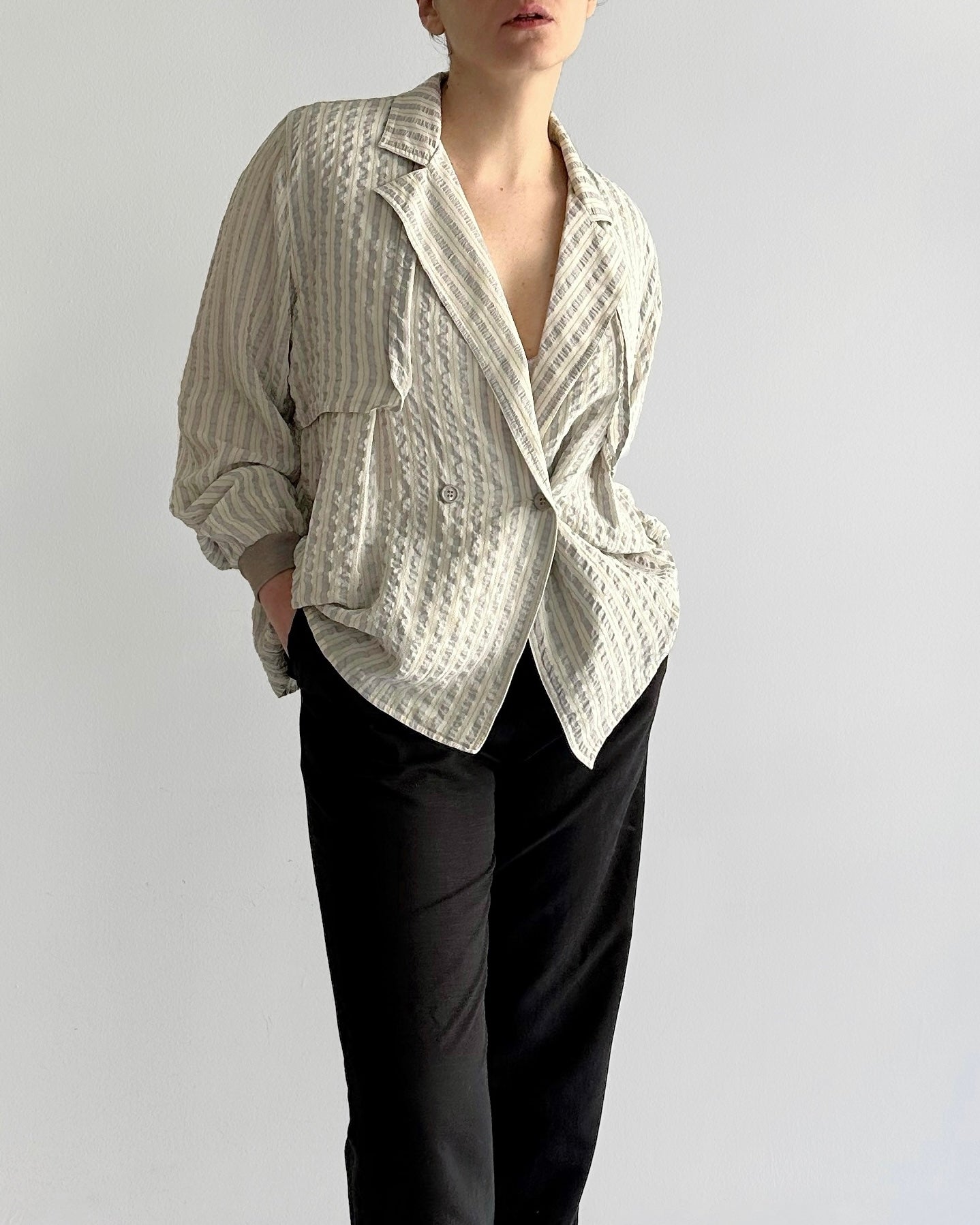 80s Valentino Garavani Striped Textured Blouse