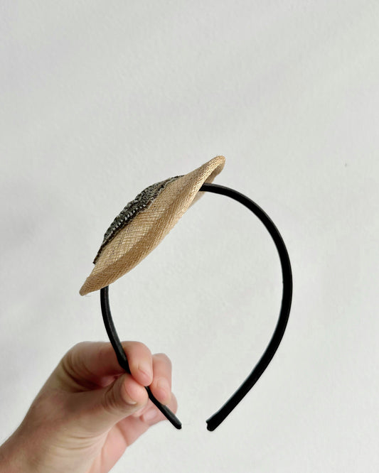 Vintage Cream Fascinator Headband With Beads and Rhinestones