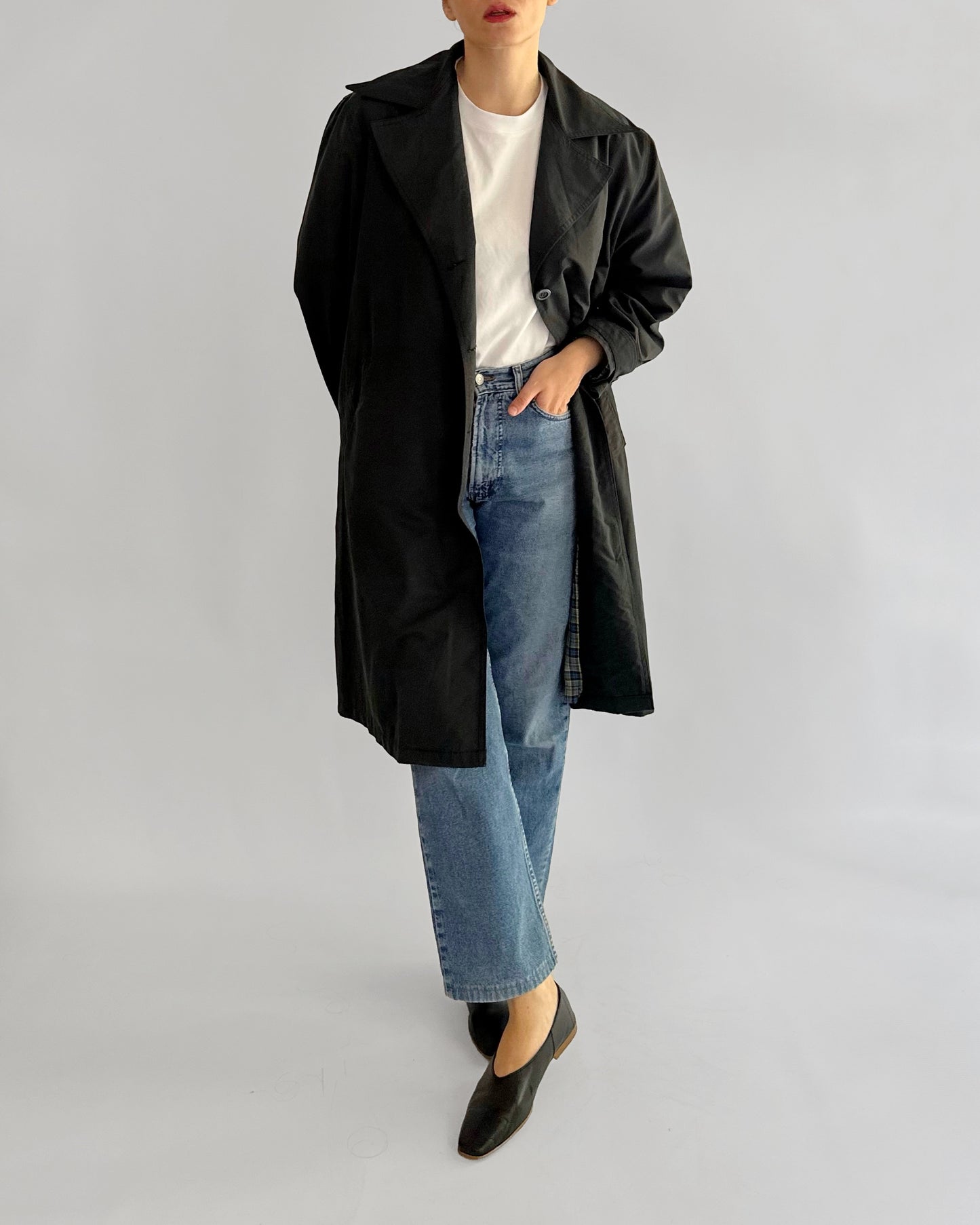 80s Grey Navy Belted Trench Coat