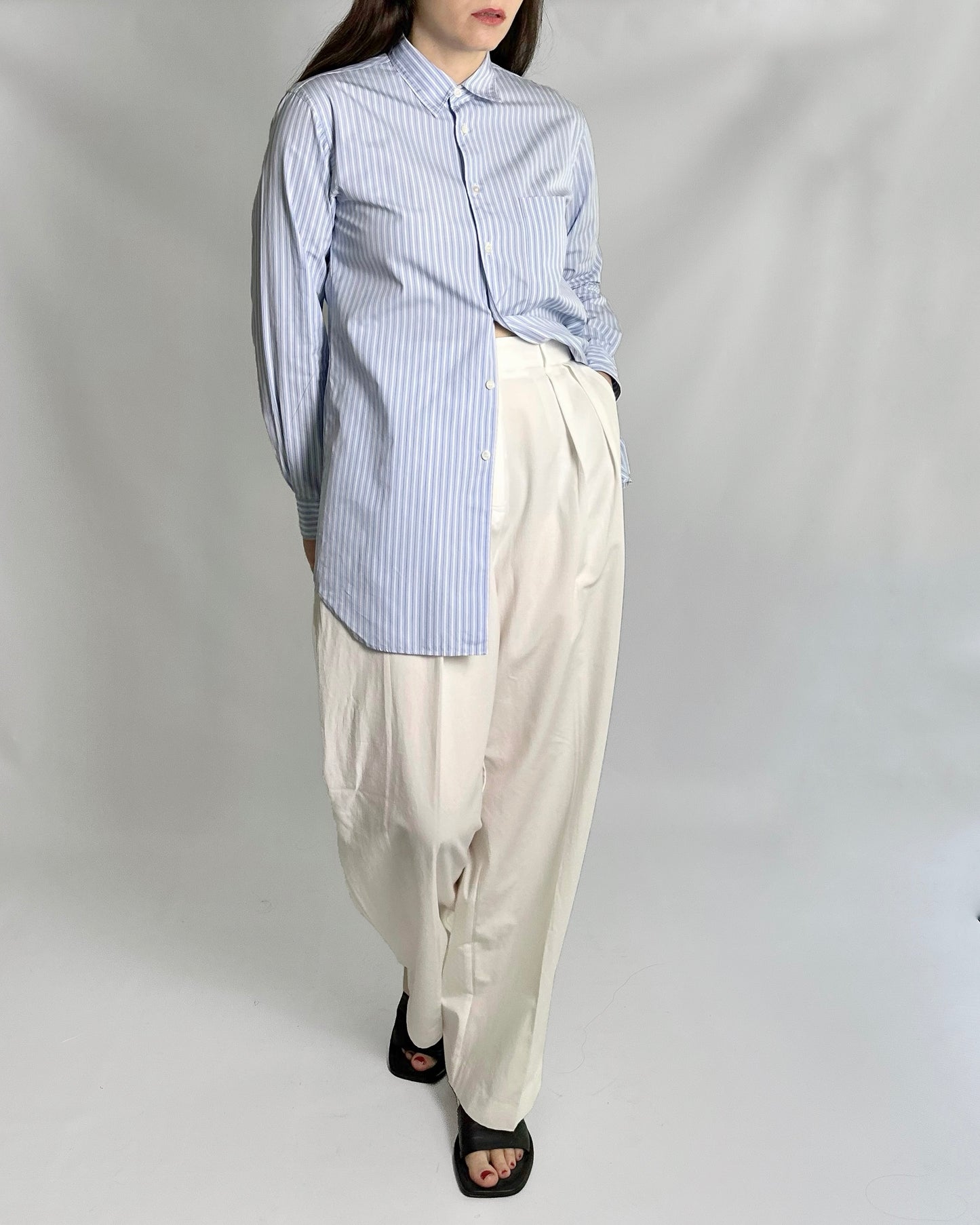 Comme des Garçons Blue Striped Maxi Shirt - Hommes Plus Fall 2013