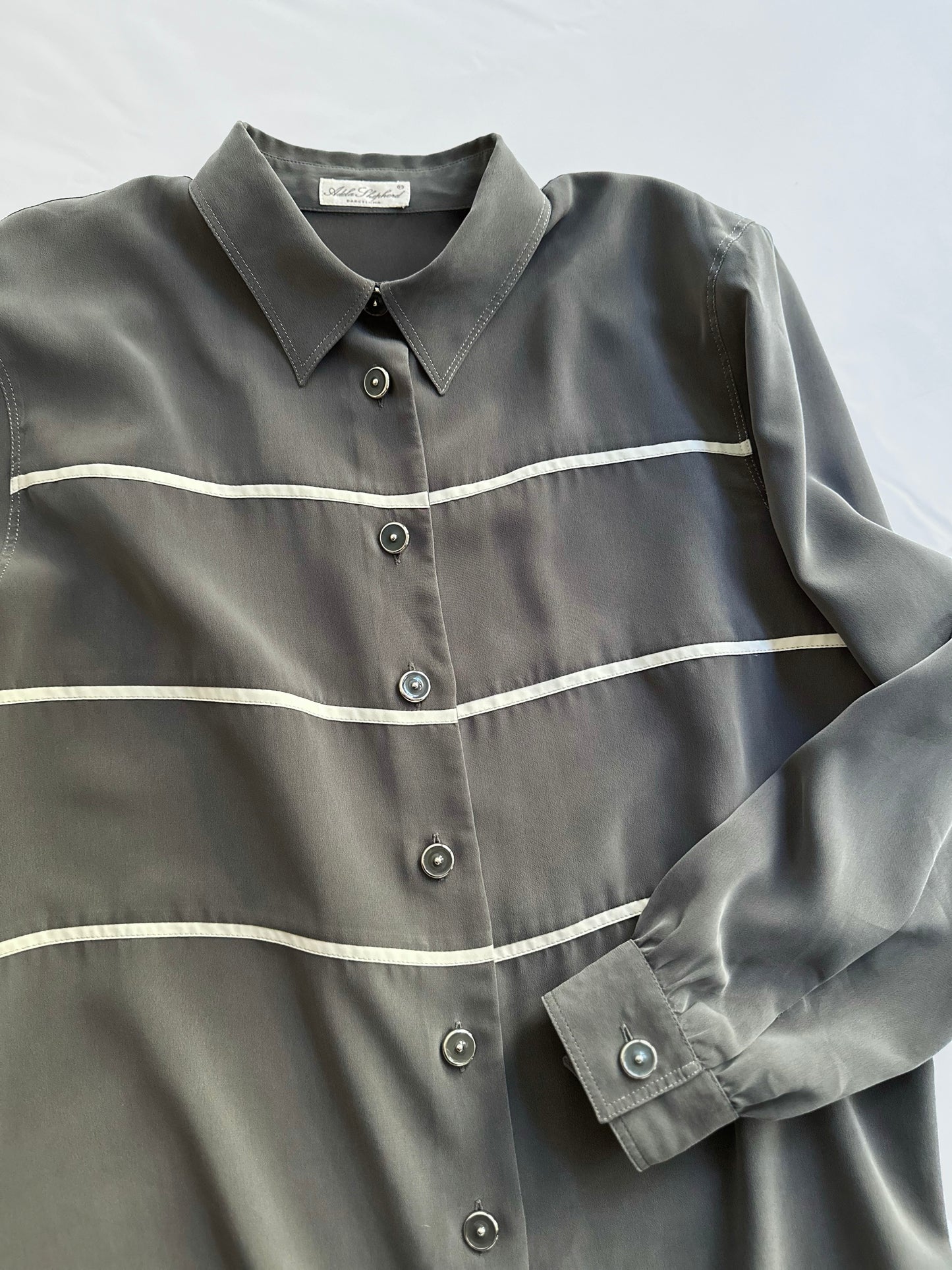 90s Grey Blouse with White Trim