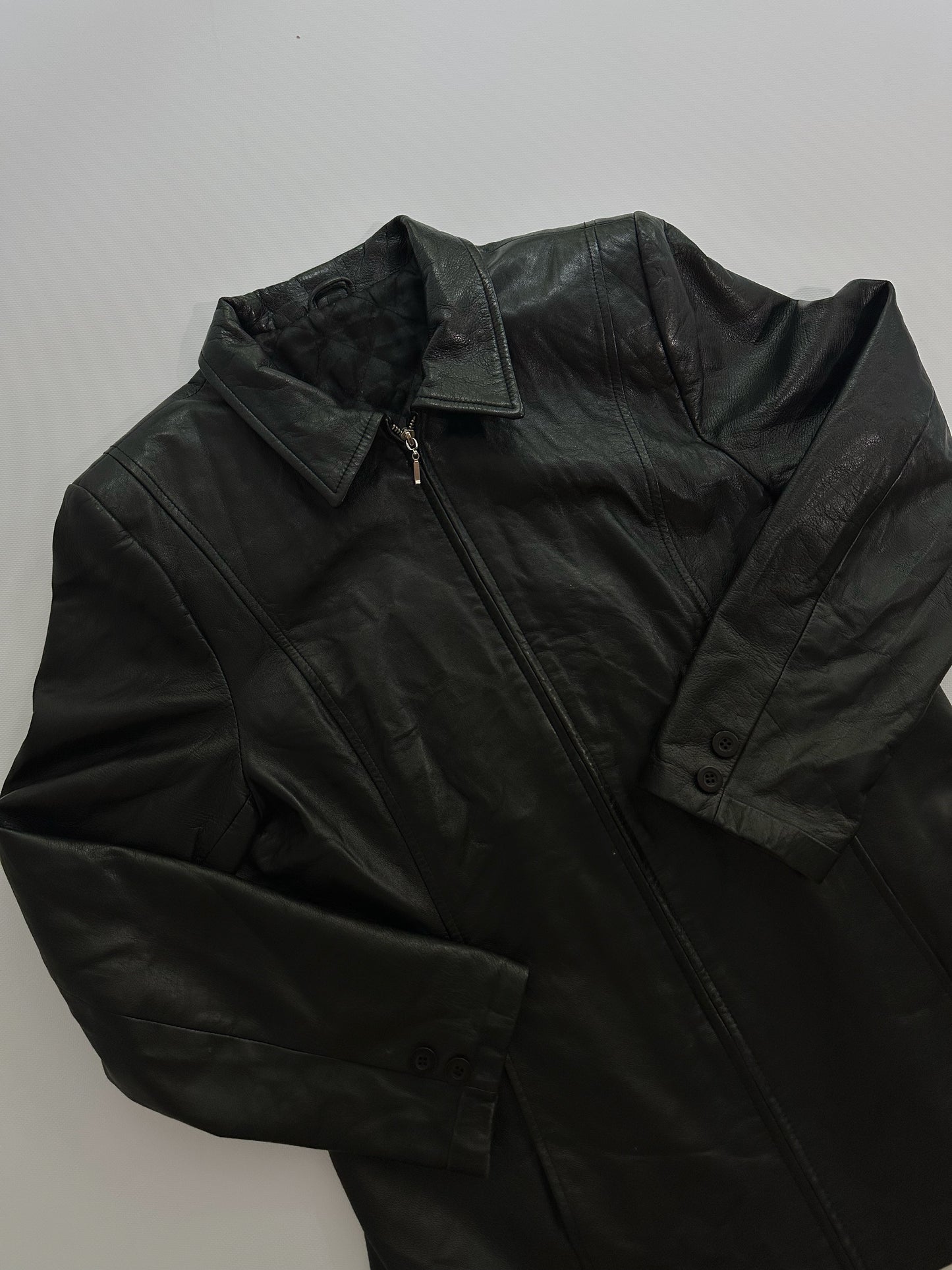 90s Black Sheepskin Zip-Up Leather Jacket