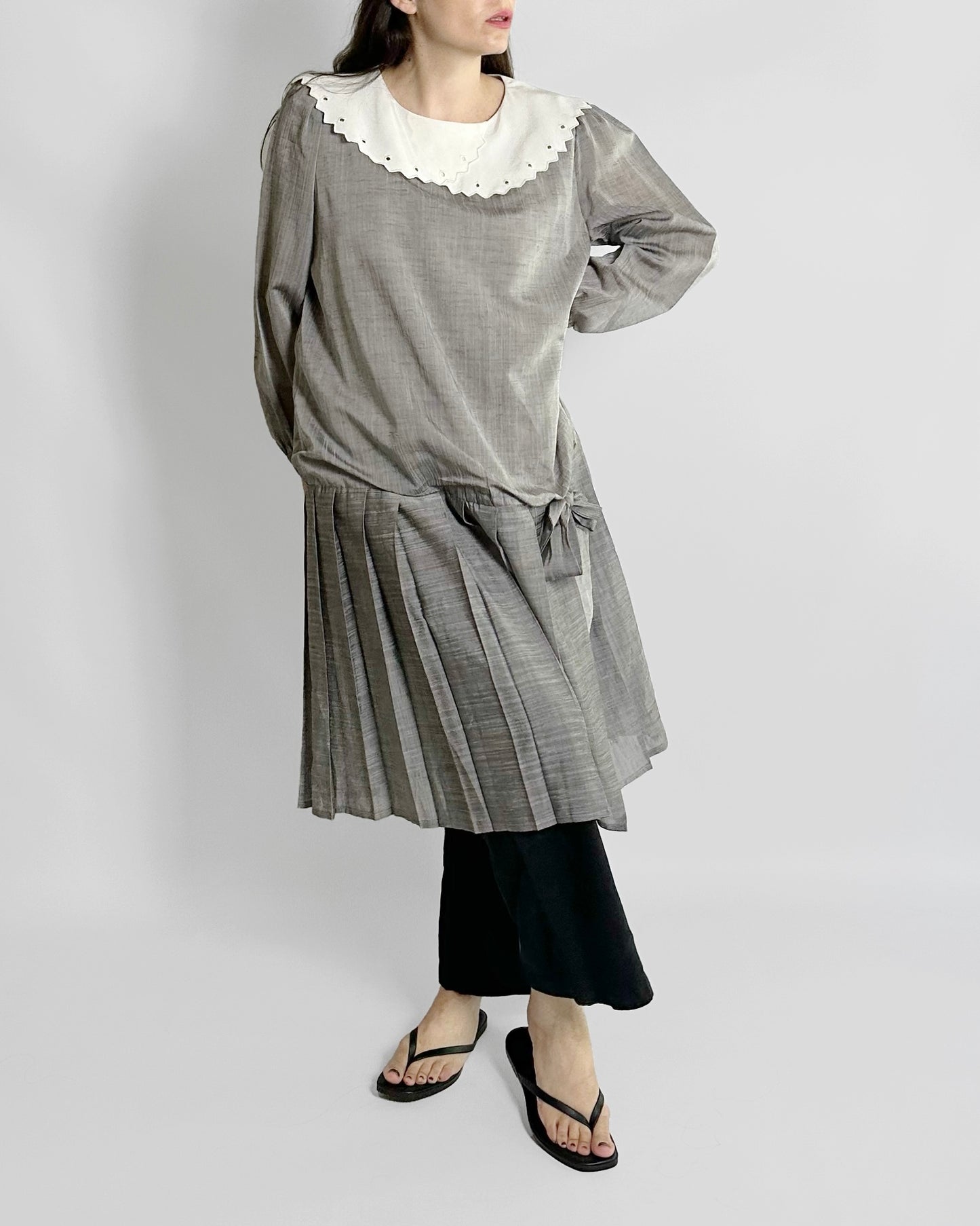 70s Grey Drop-Waist Dress