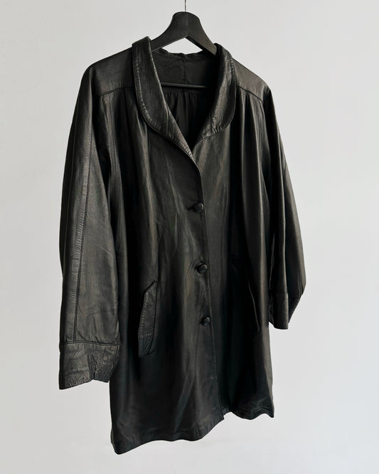 90s Black Oversized Leather Coat