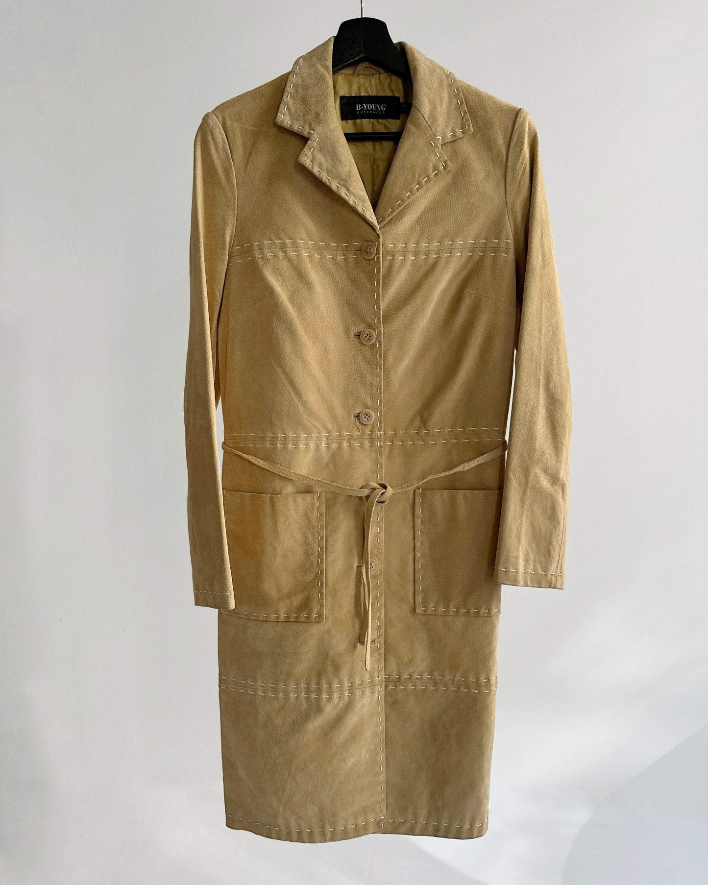 90s Suede Beige Leather Coat