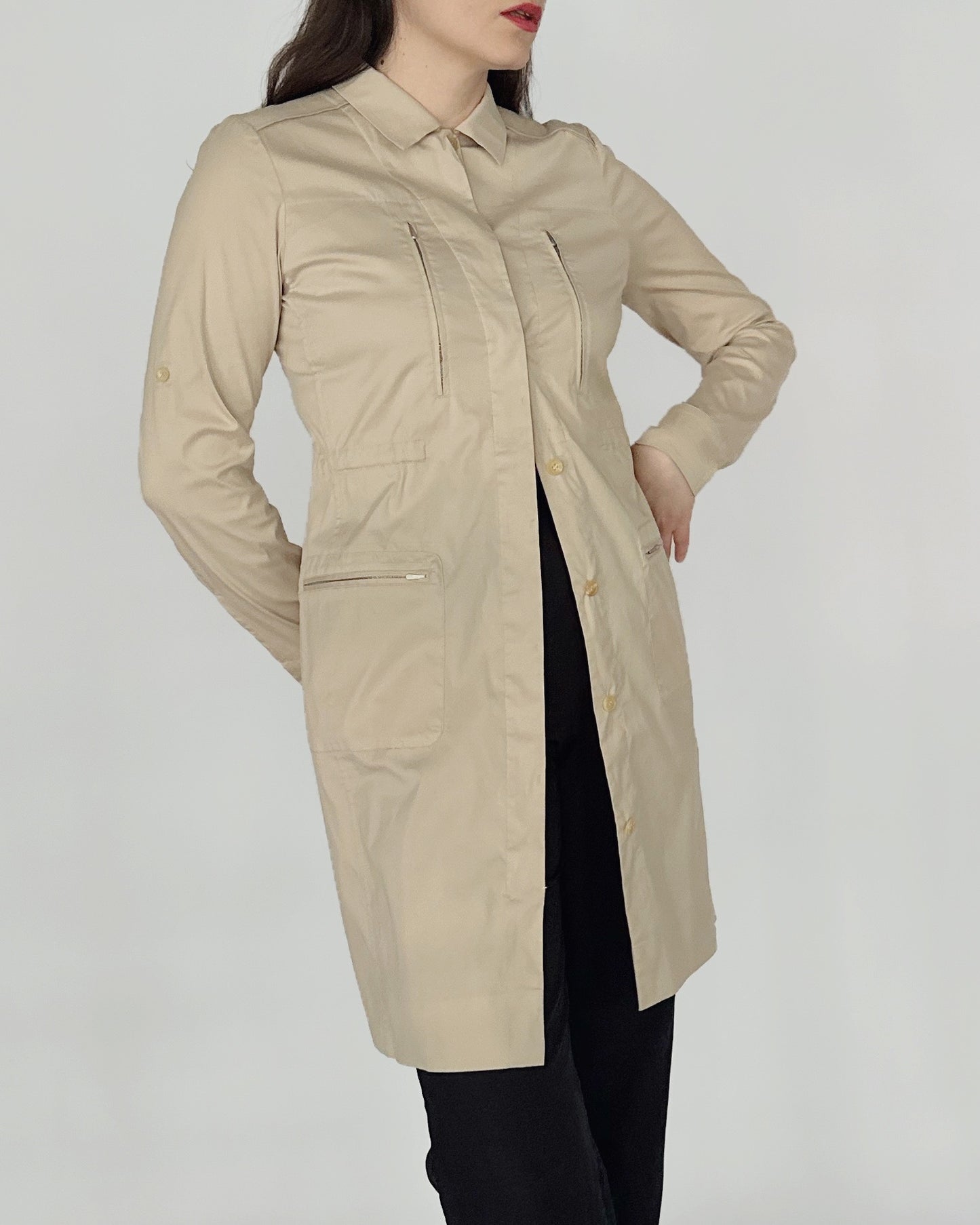2000s Jil Sander Beige Cotton Shirt Dress