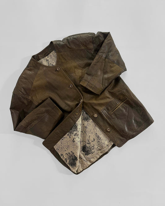 80s Tyrolean Distressed Brown Leather Jacket