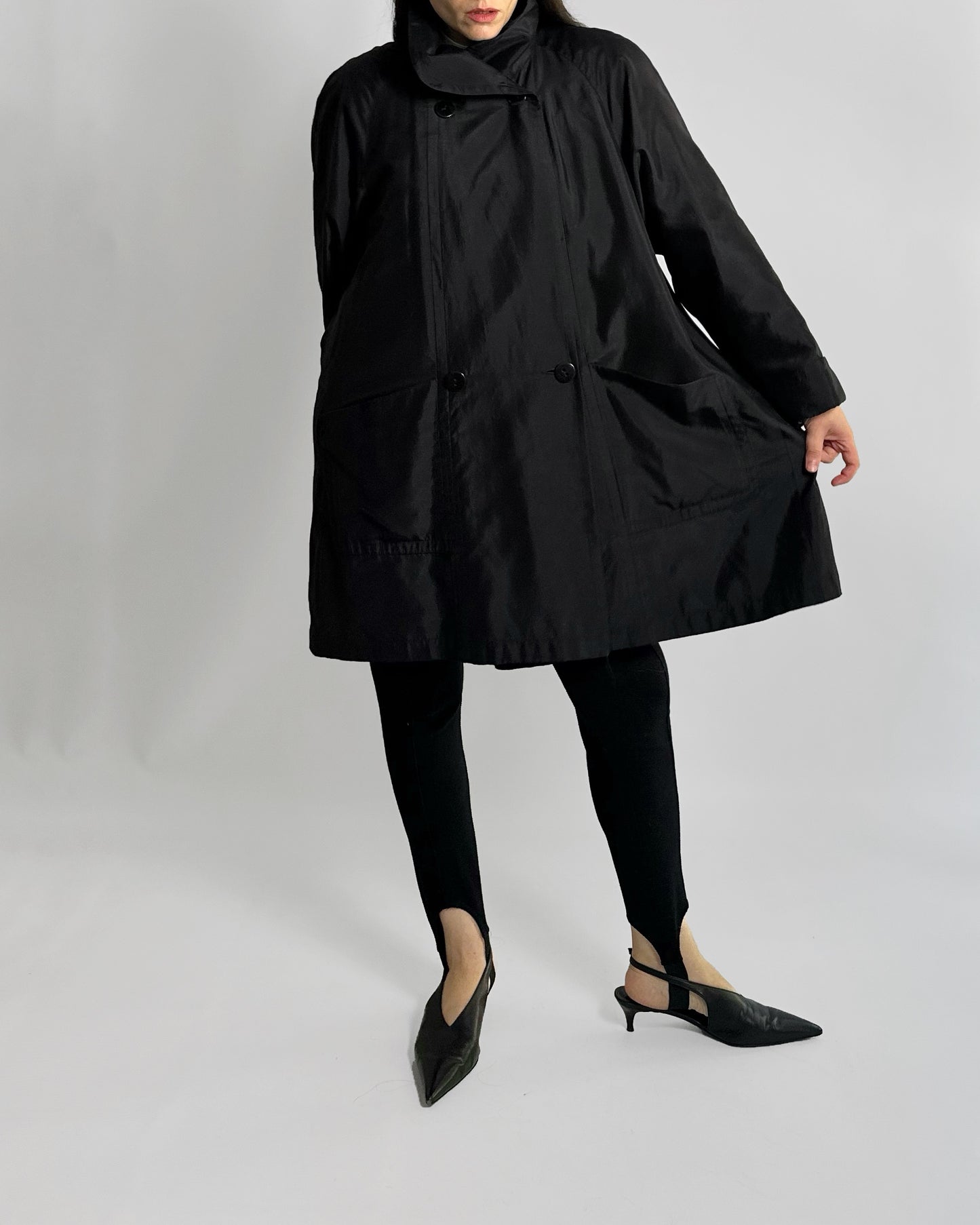 90s A-Line Black Trench Coat