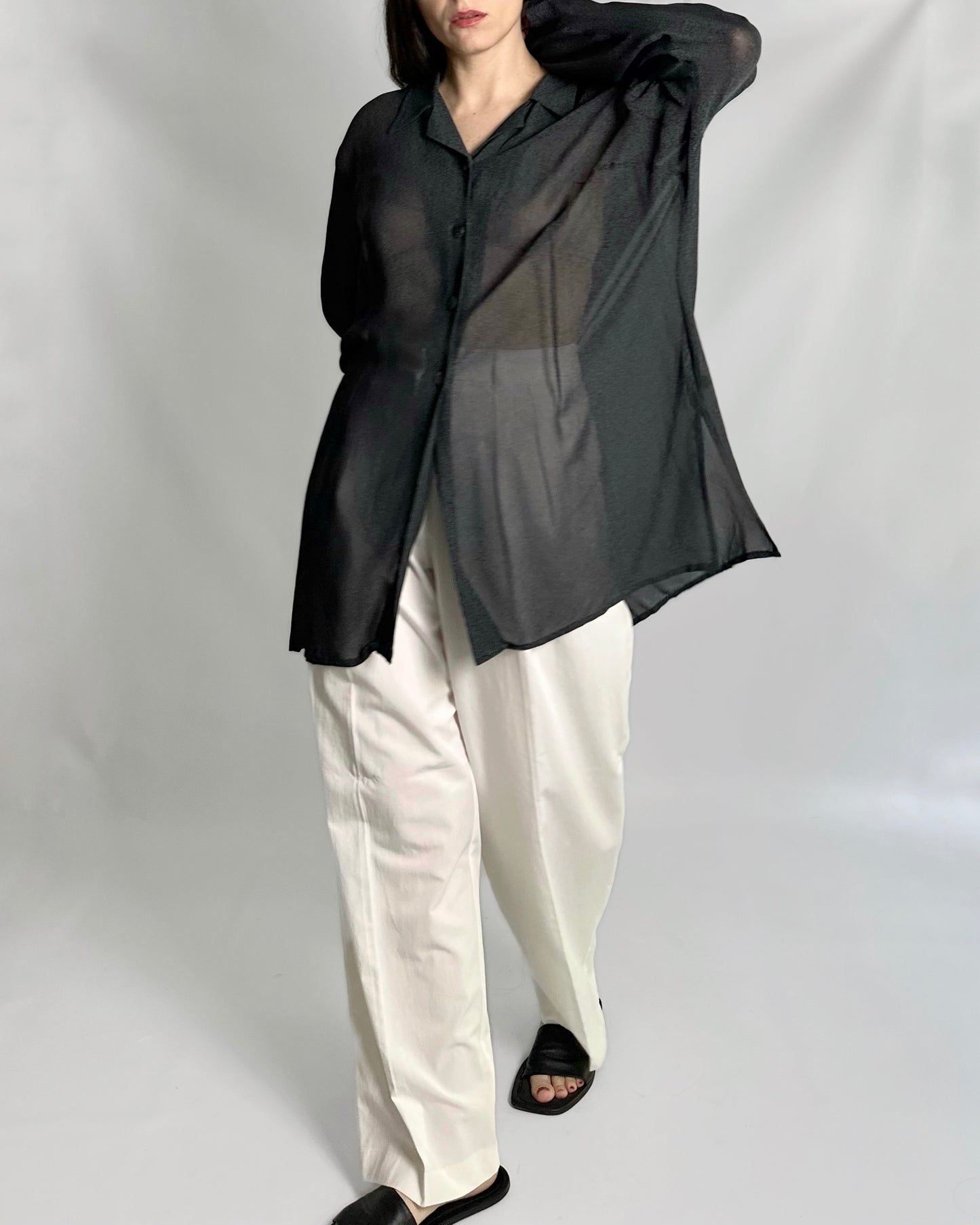 90s Dark Grey Sheer Maxi Shirt