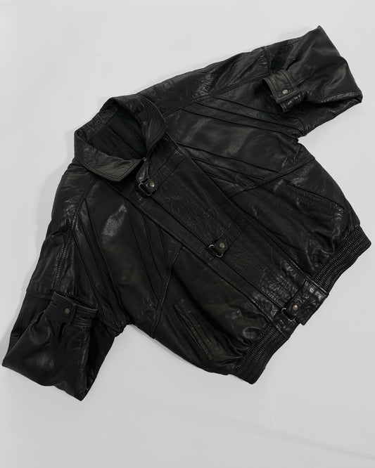 80s Black Leather Bomber Jacket