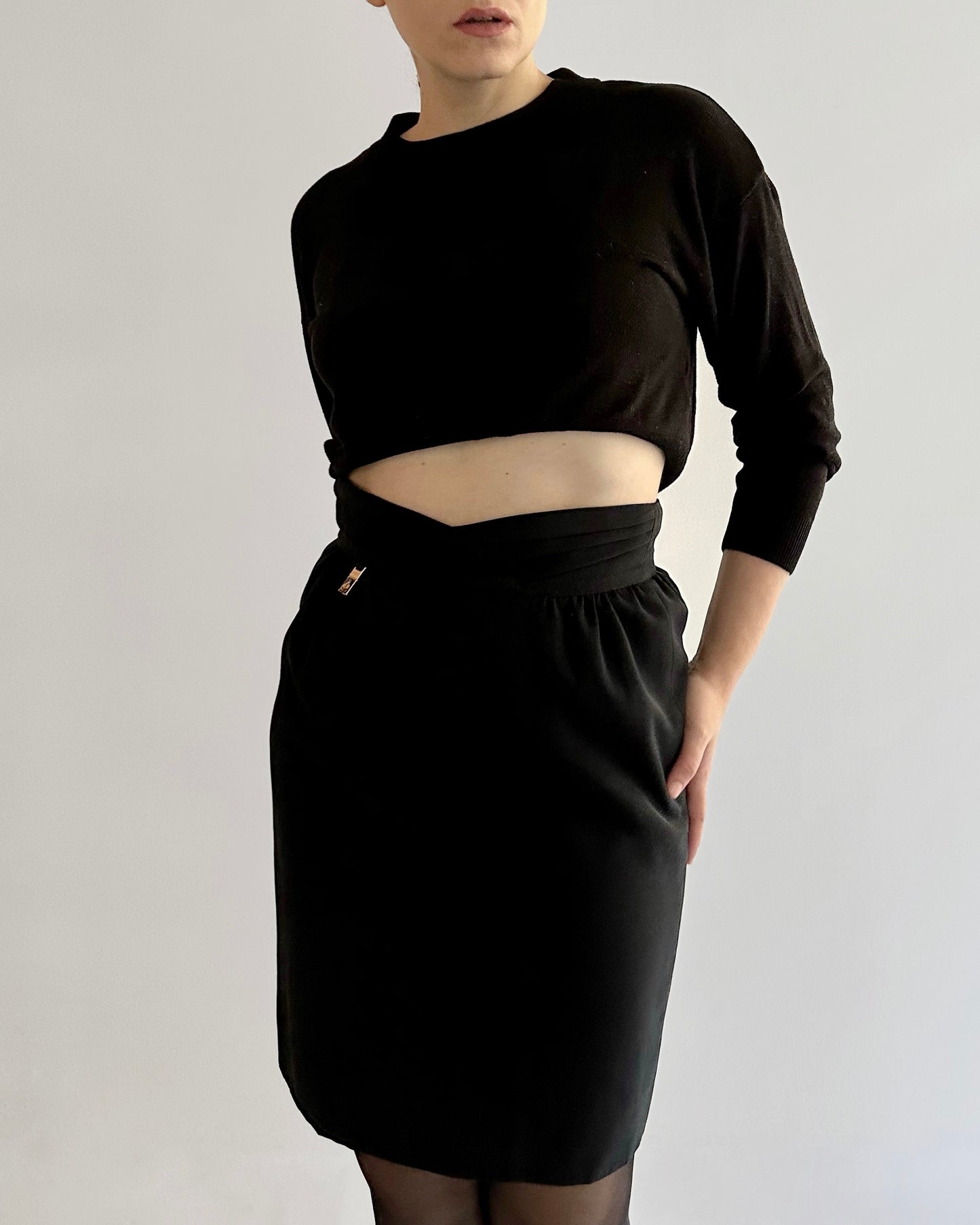 80s Burberry Black Pencil Skirt
