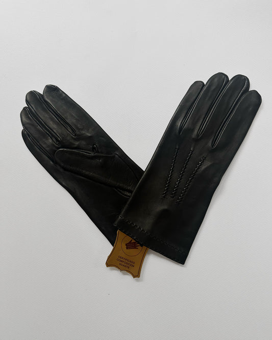 90s Black Leather Gloves - Size 8, NOS