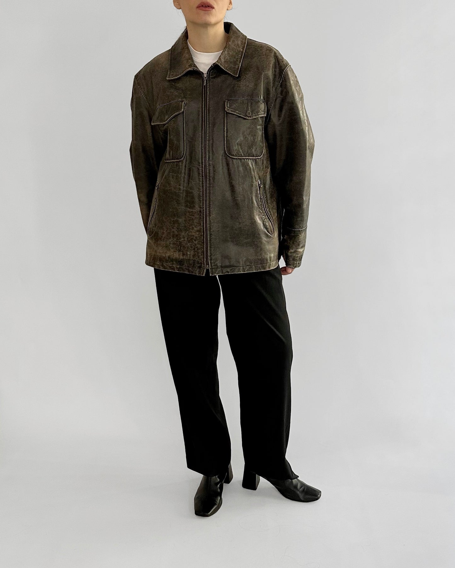 Sominemi Distressed Brown Leather Jacket