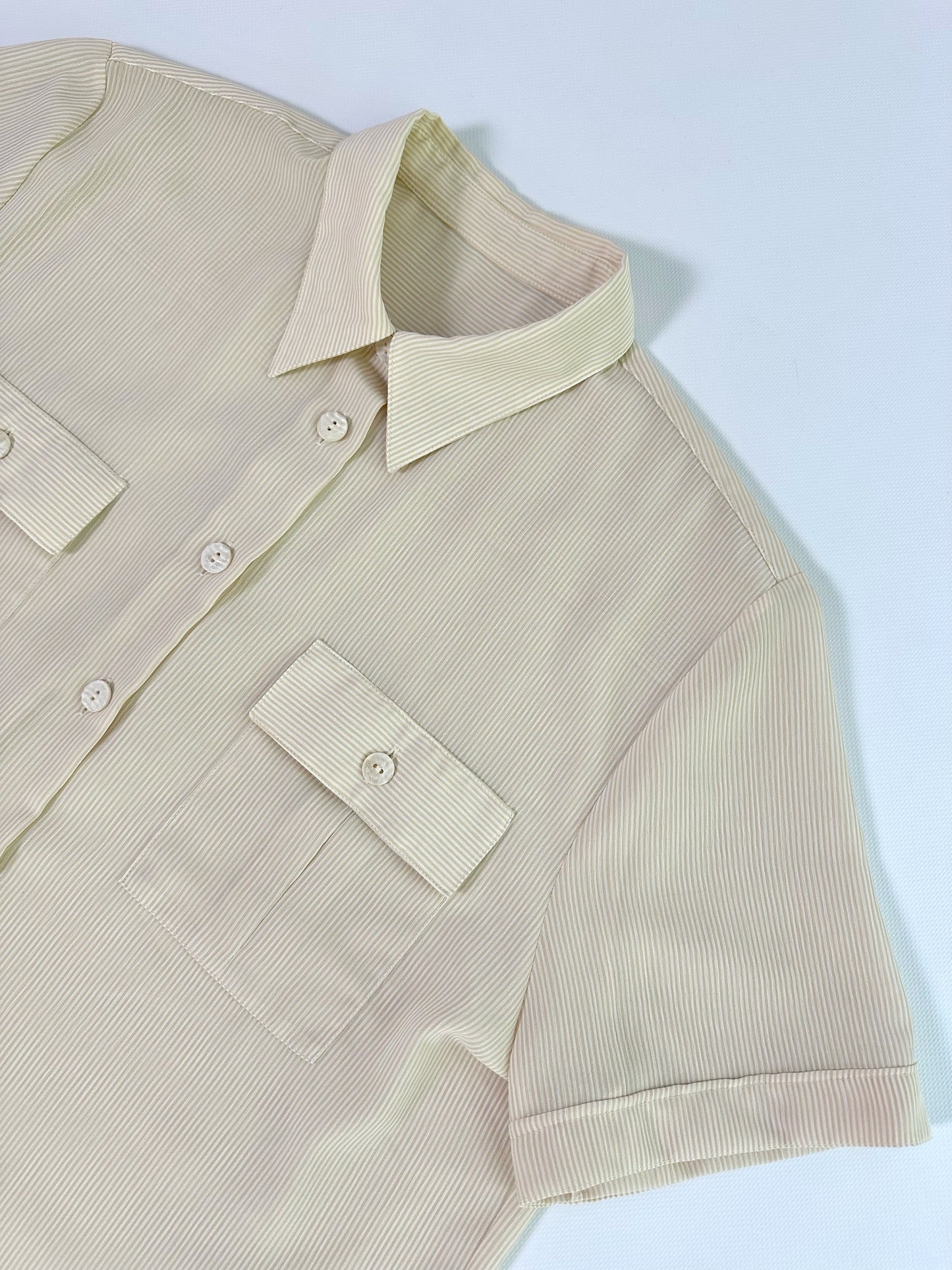 90s Beige Pinstripe Short Sleeve Shirt
