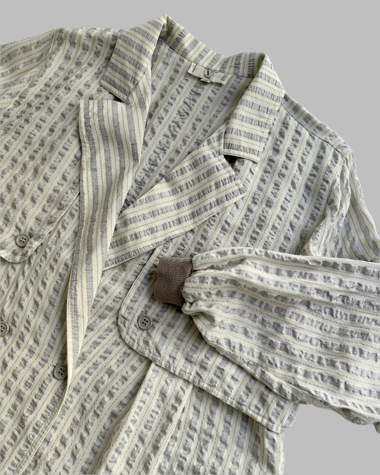 80s Valentino Garavani Striped Textured Blouse