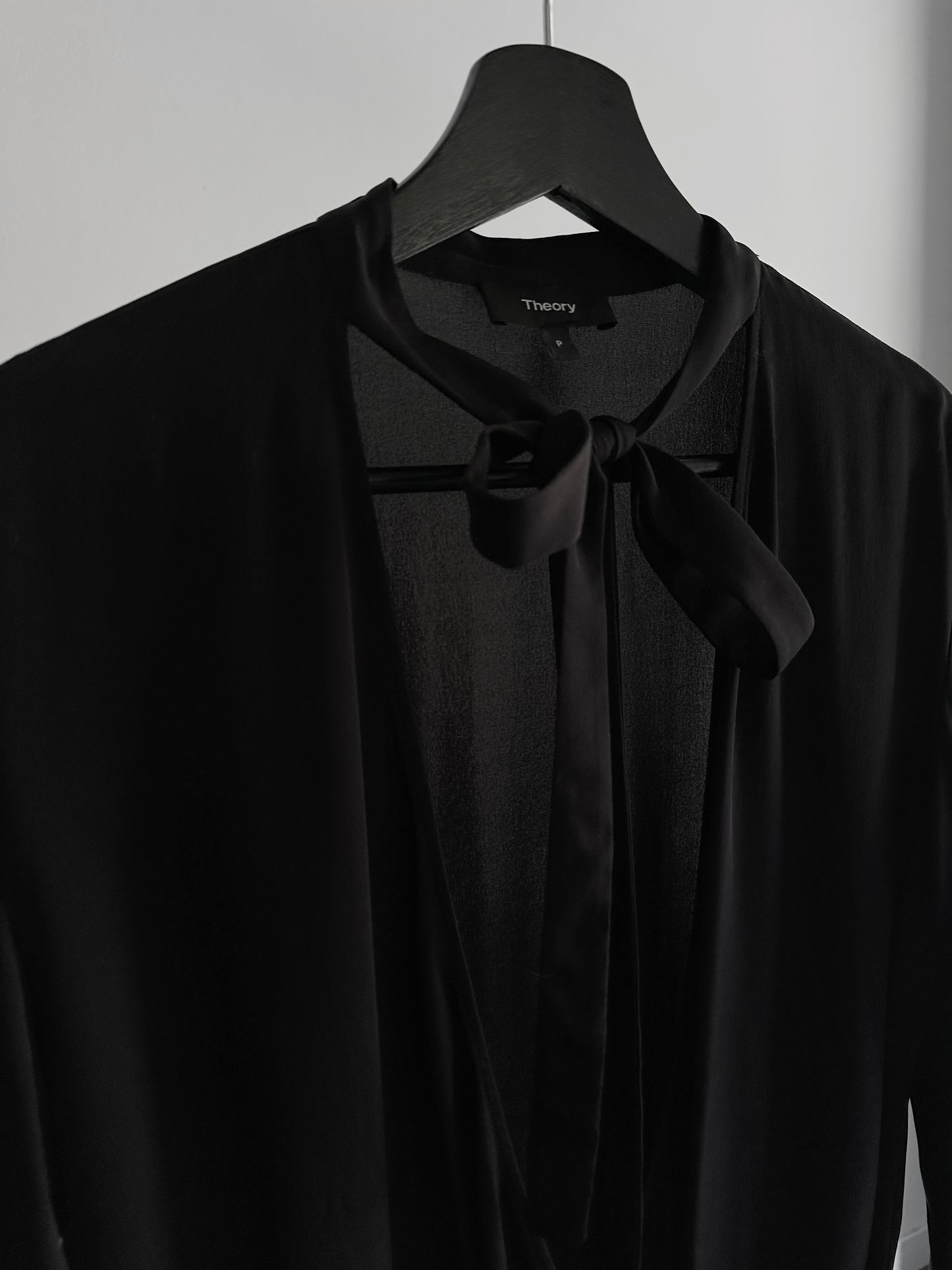Theory Black Pure Silk Wrap Blouse