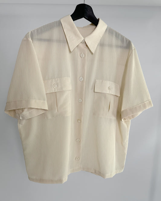 90s Beige Pinstripe Short Sleeve Shirt