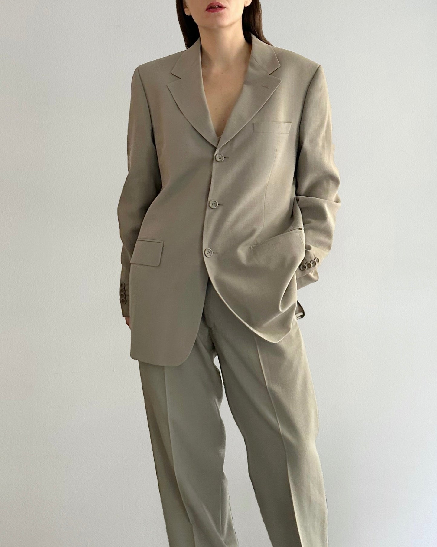 90s Wool Linen Grey Pant Suit