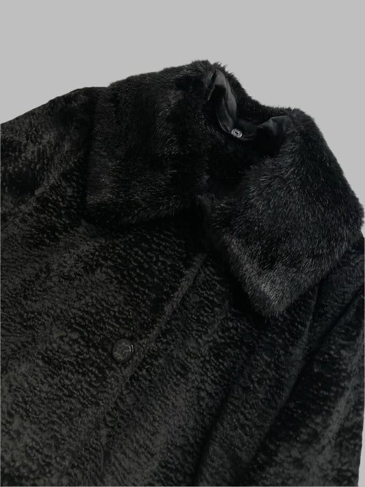 80s/90s Black Faux Fur Coat with Double Collar