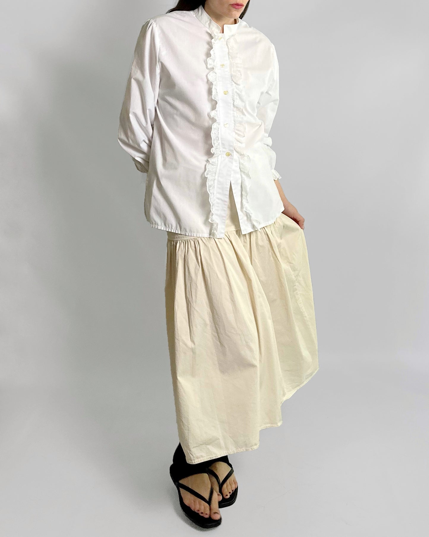 80s White Lace Trim Blouse