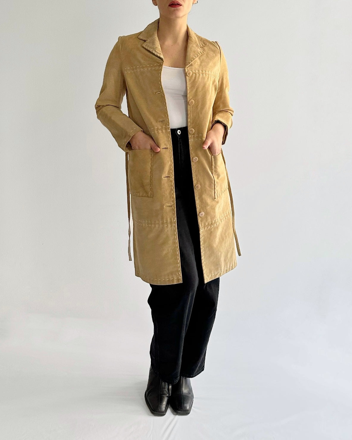 90s Suede Beige Leather Coat
