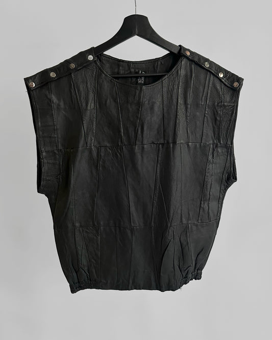 80s Black Patchwork Leather Waistcoat
