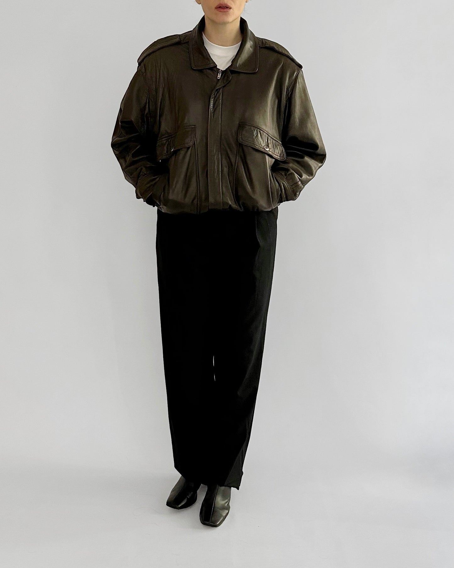 80s Sheepskin Leather Brown Bomber Jacket