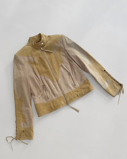 Y2K Western Lace-Up Suede Leather Jacket