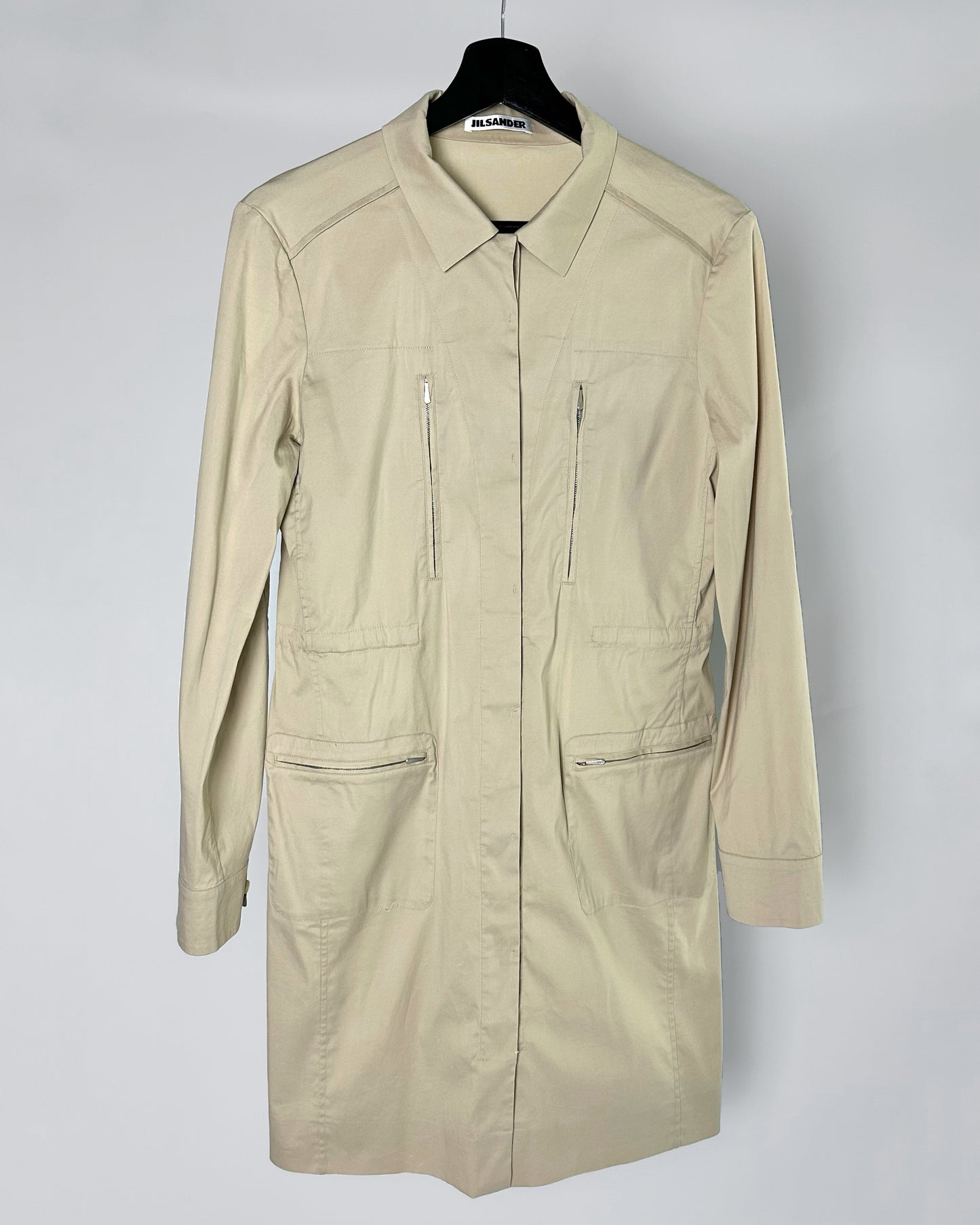 2000s Jil Sander Beige Cotton Shirt Dress