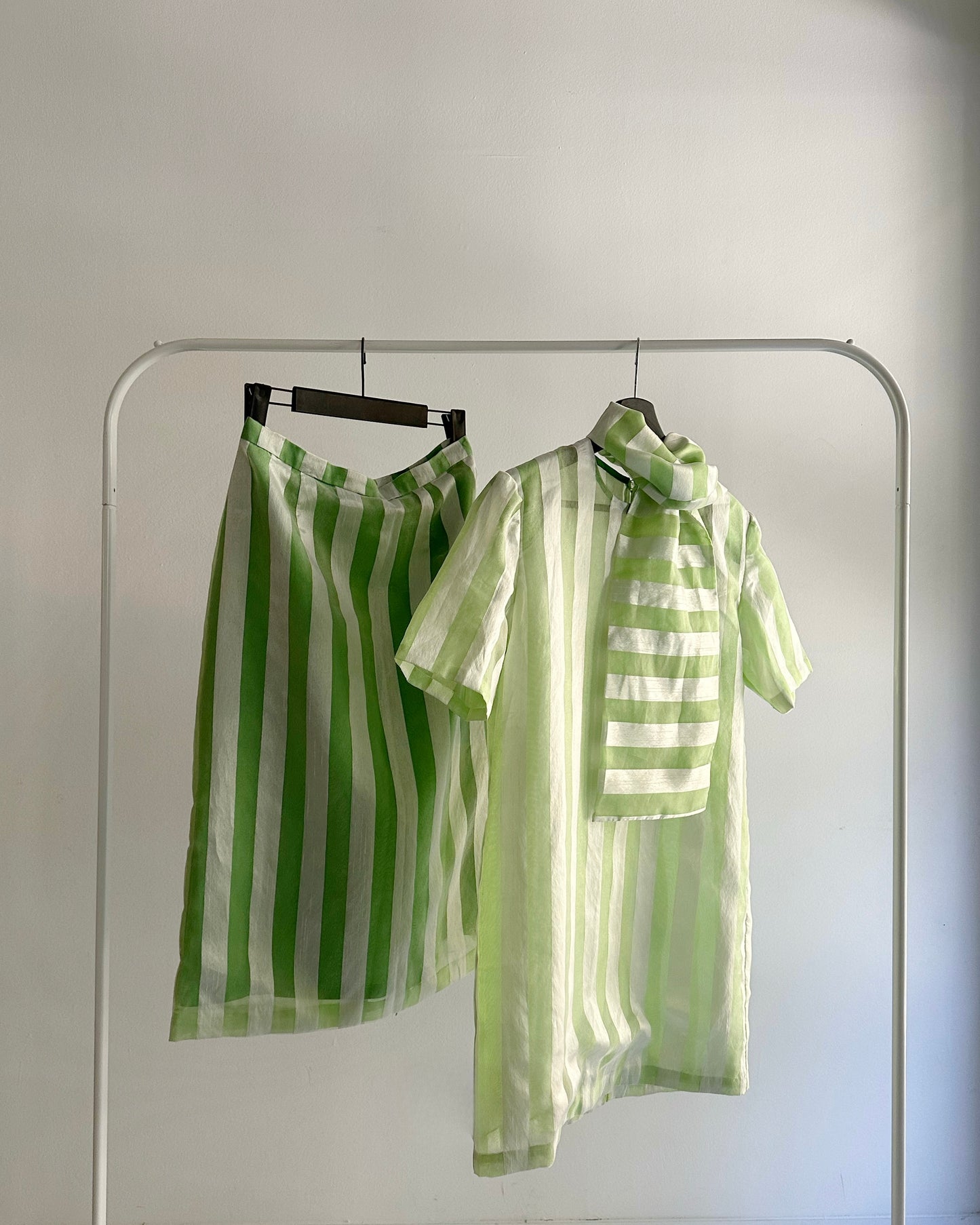 Vintage Handmade Organza Striped Sheer 3-Piece Set