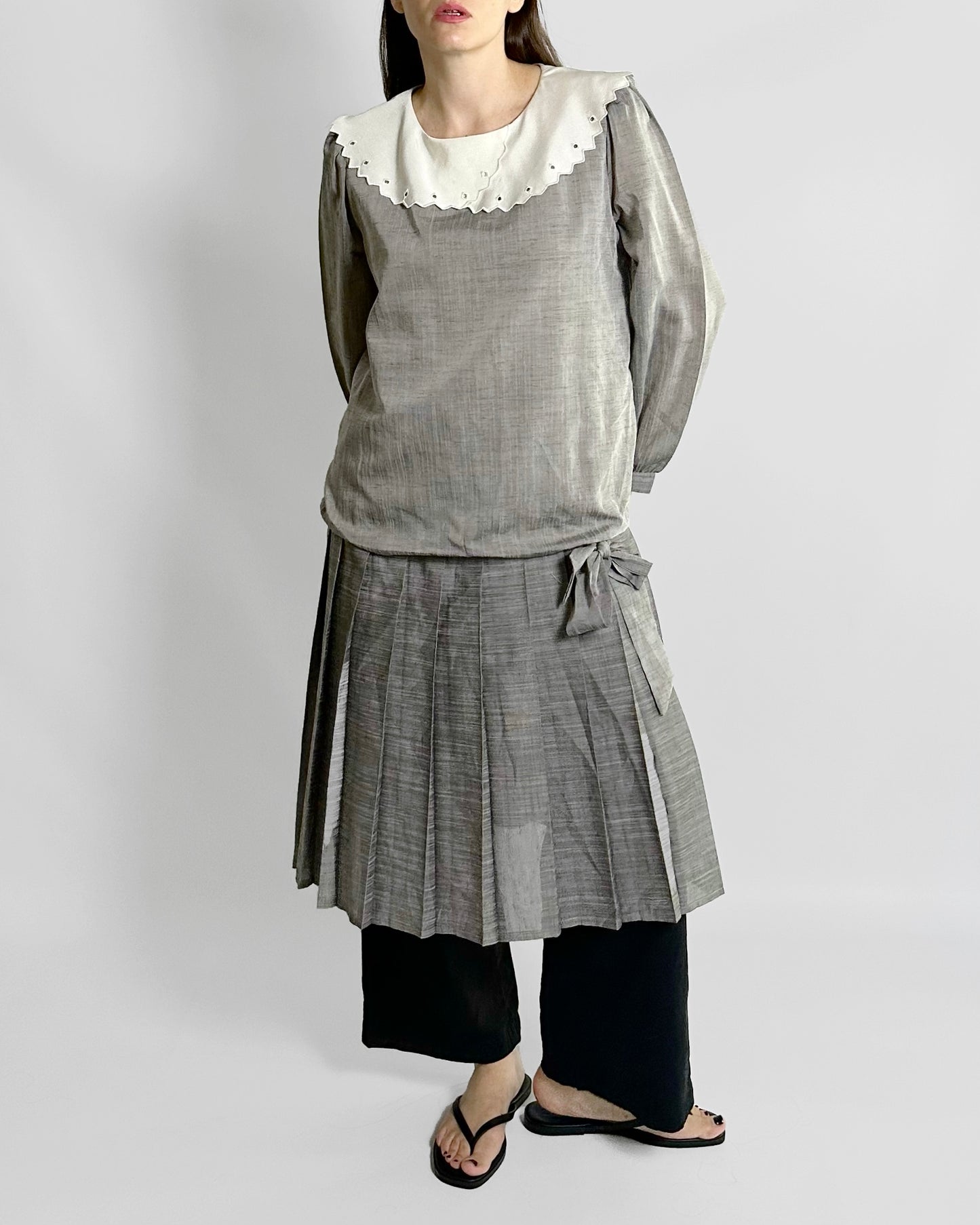 70s Grey Drop-Waist Dress