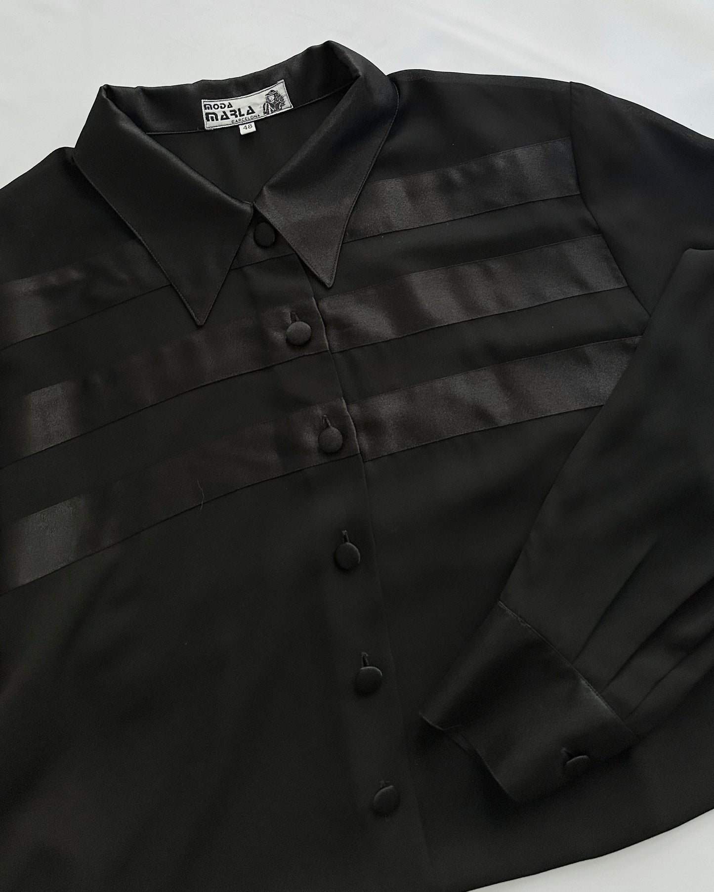 90s Black Sheer Satin Maxi Blouse