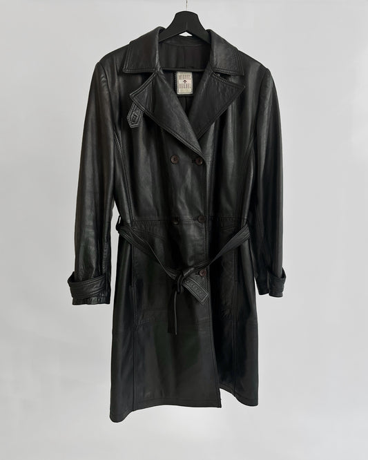 90s Black Nappa Leather Trench Coat