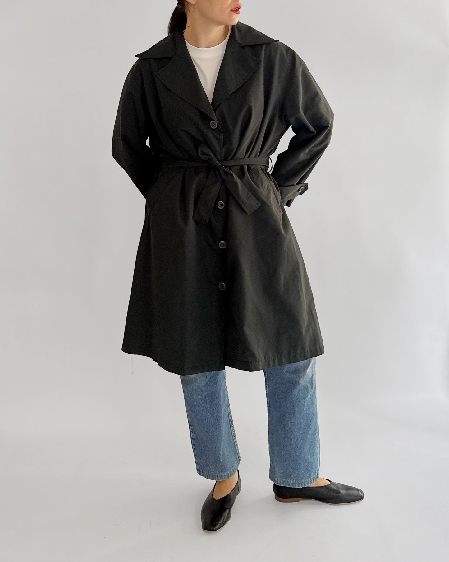 80s Grey Navy Belted Trench Coat