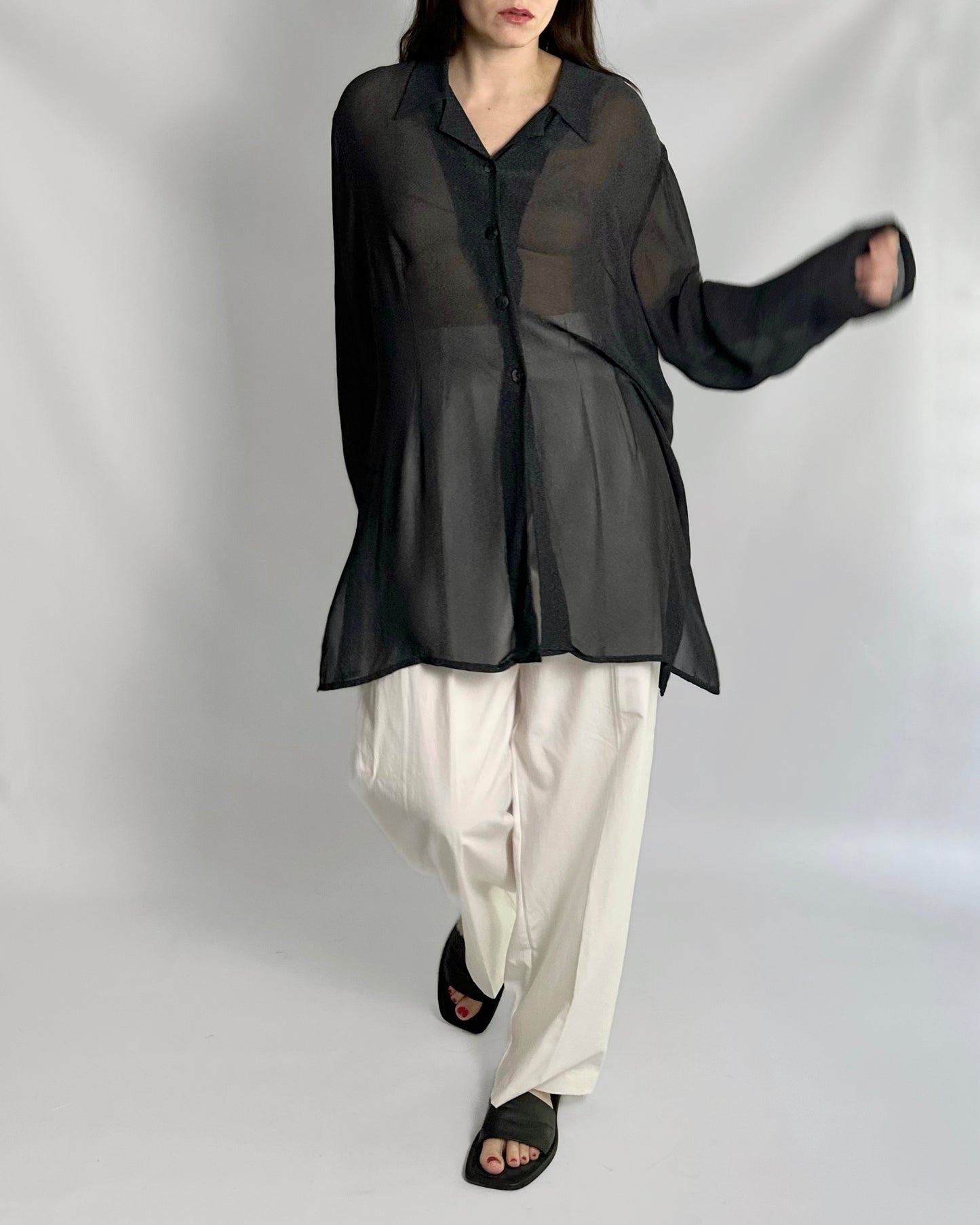 90s Dark Grey Sheer Maxi Shirt