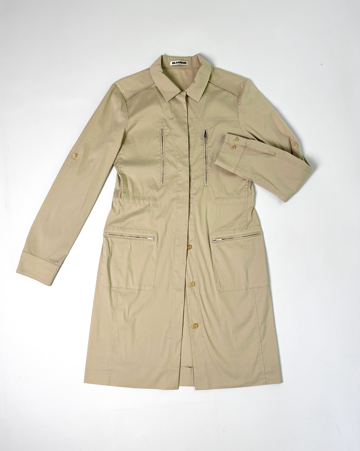 2000s Jil Sander Beige Cotton Shirt Dress
