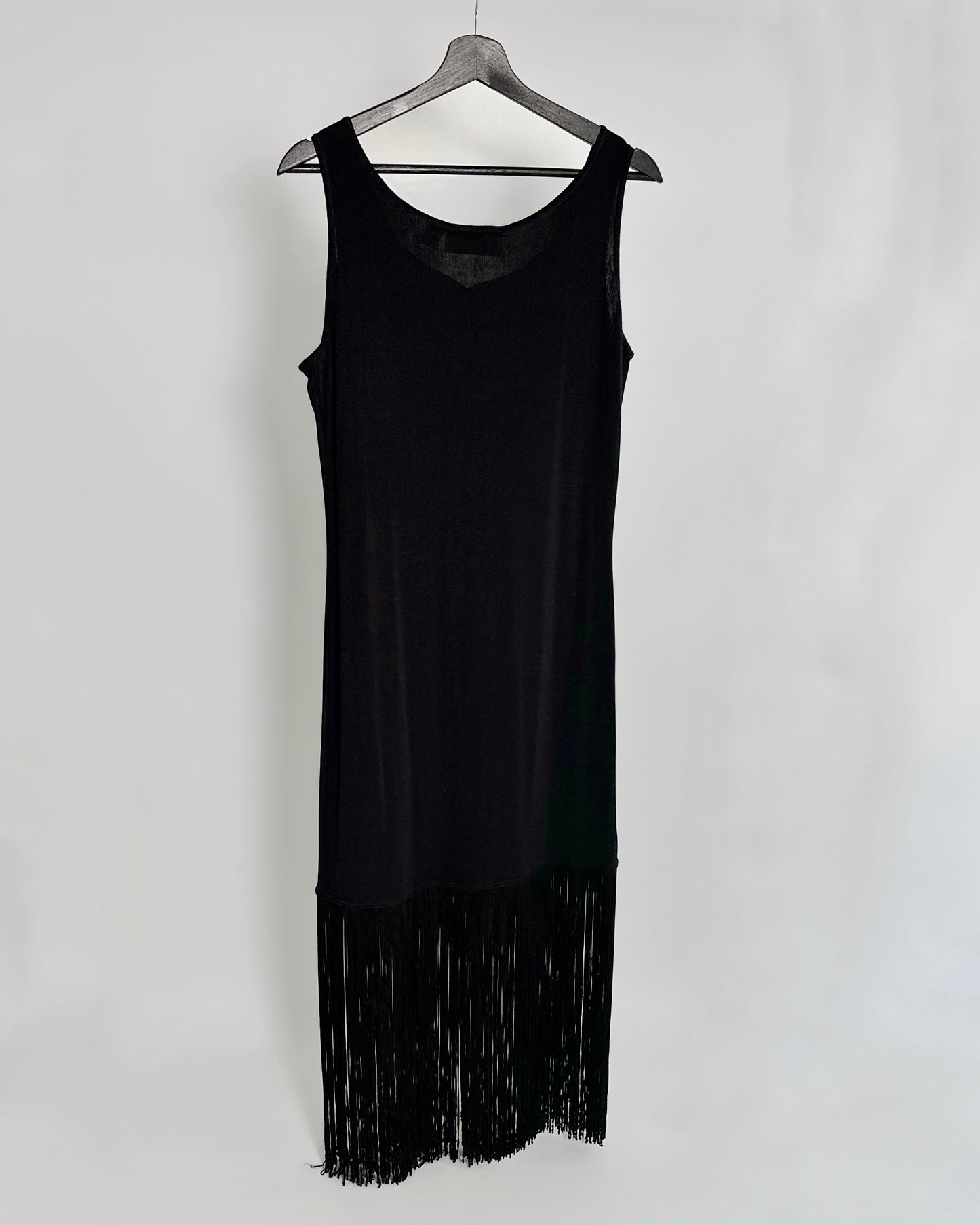 90s Black Fringe Hem Maxi Dress