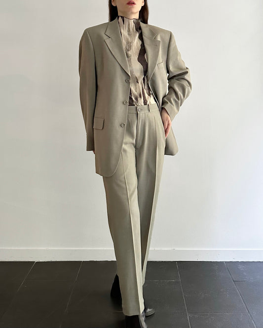 90s Wool Linen Grey Pant Suit