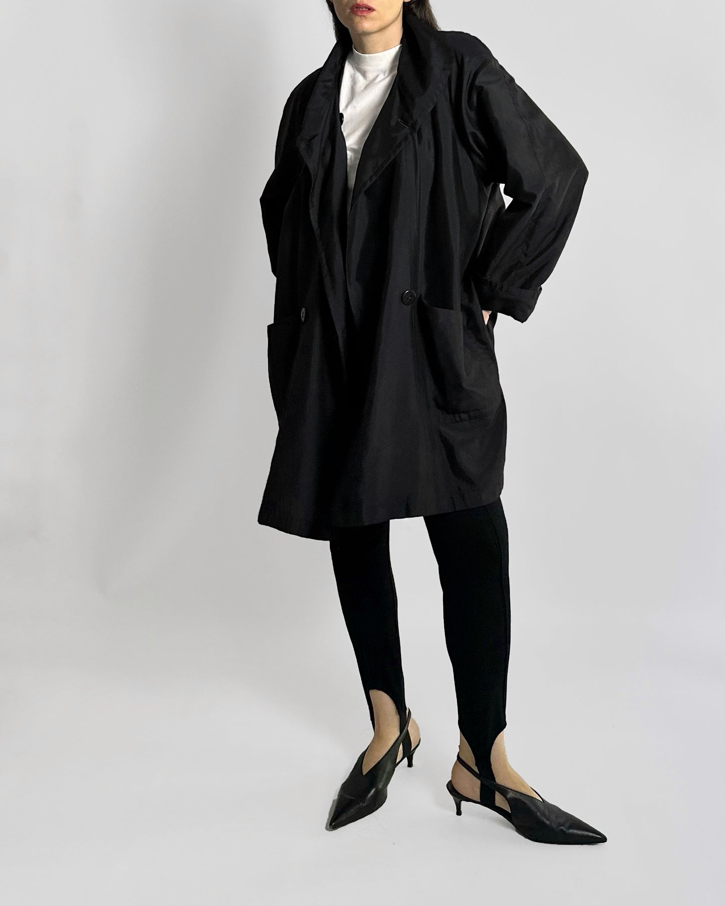 90s A-Line Black Trench Coat