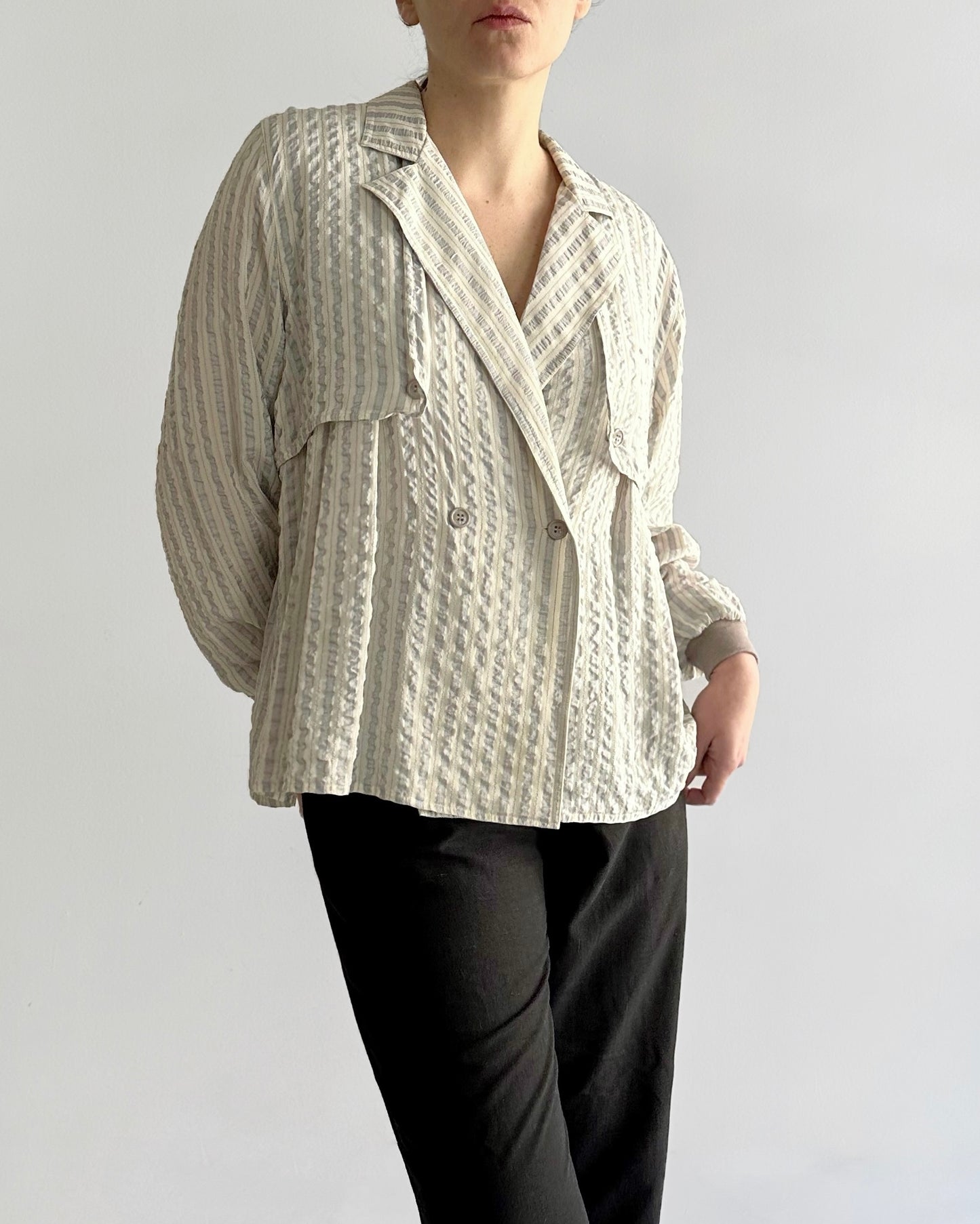 80s Valentino Garavani Striped Textured Blouse