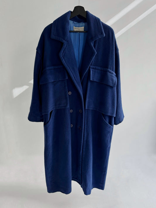 80s Hiroko Koshino Blue Wool Coat