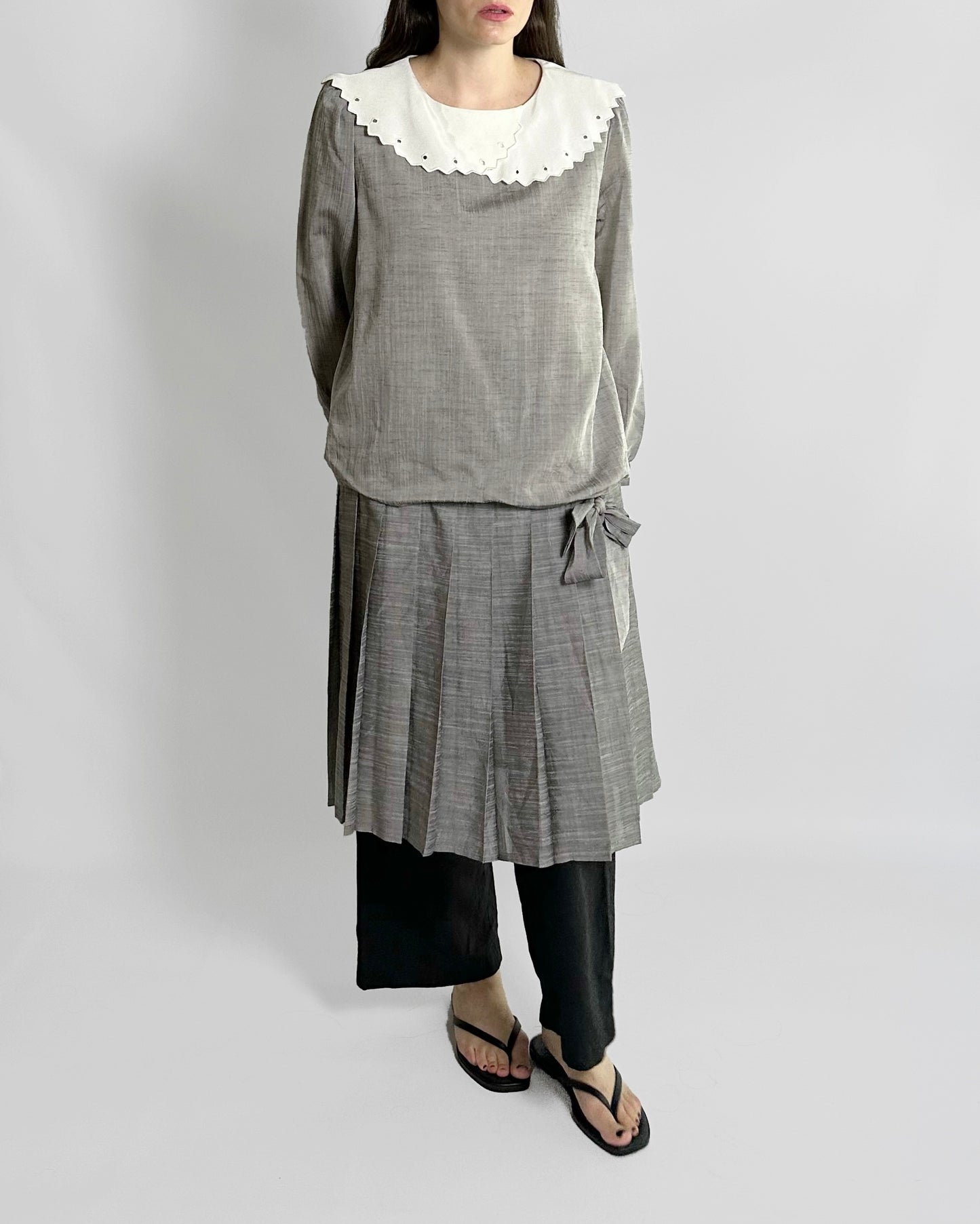 70s Grey Drop-Waist Dress