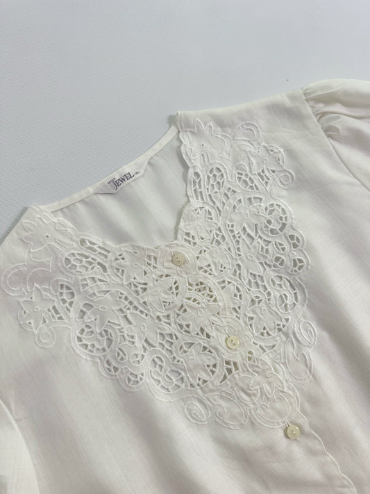 90s Embroidered White Blouse
