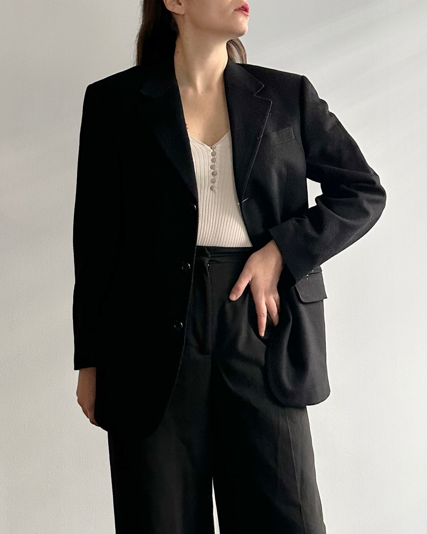 90s Ermenegildo Zegna Wool Cashmere Black Blazer