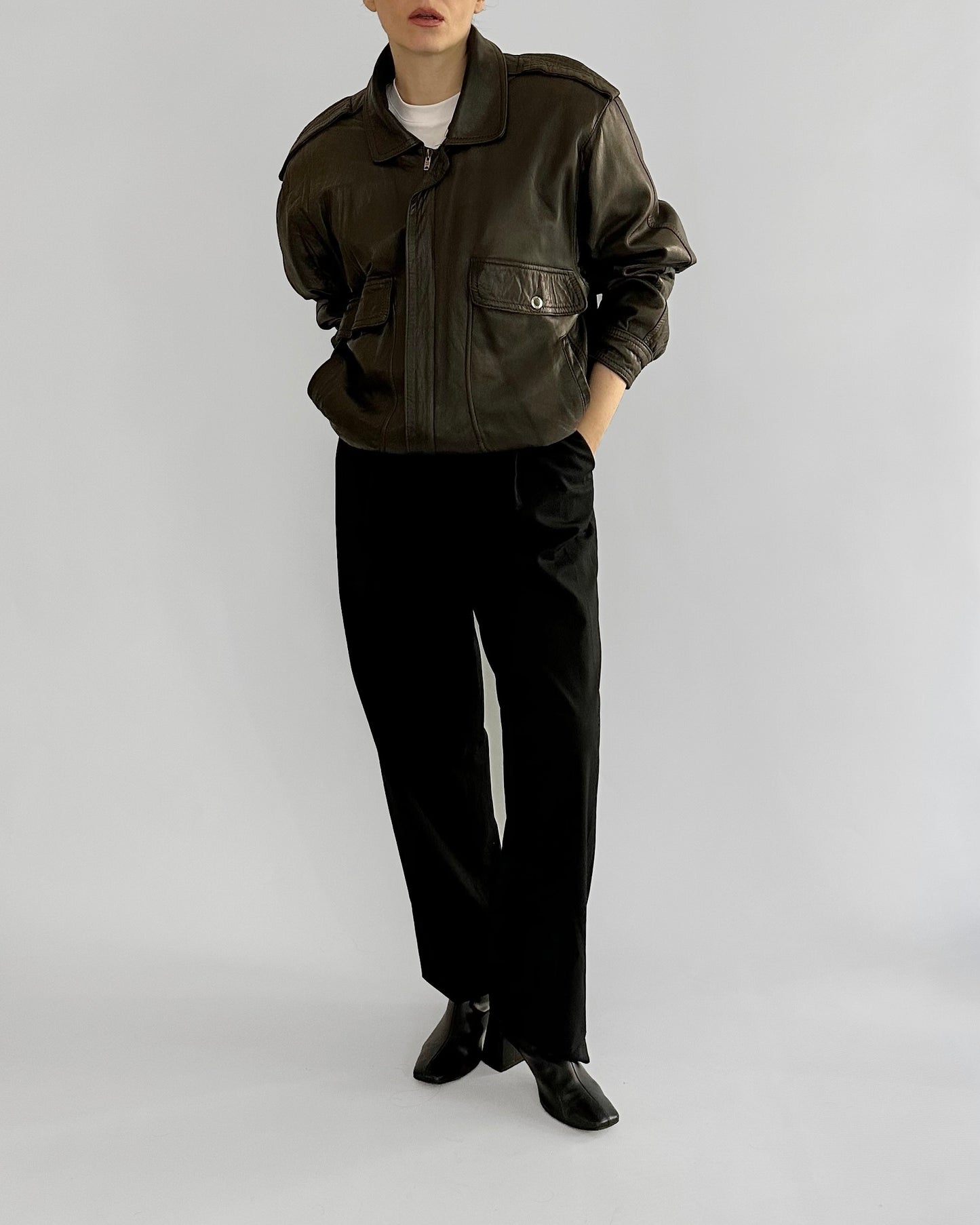 80s Sheepskin Leather Brown Bomber Jacket
