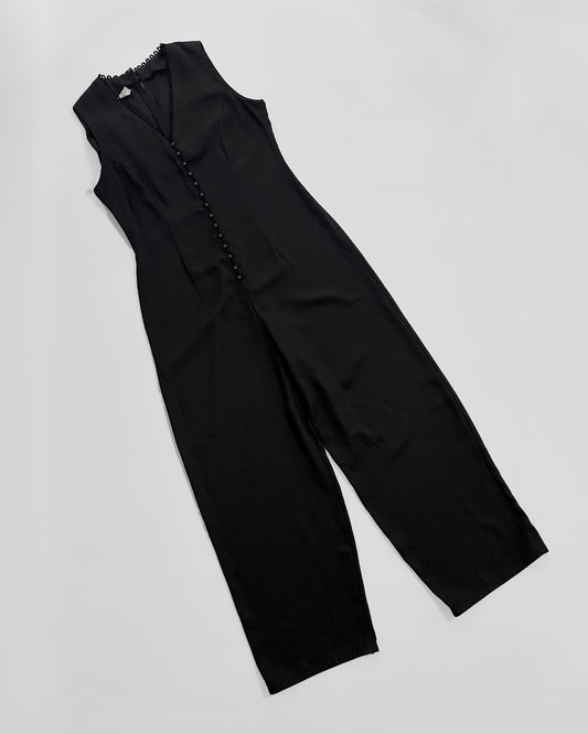 80s Black Sleeveless Jumpsuit
