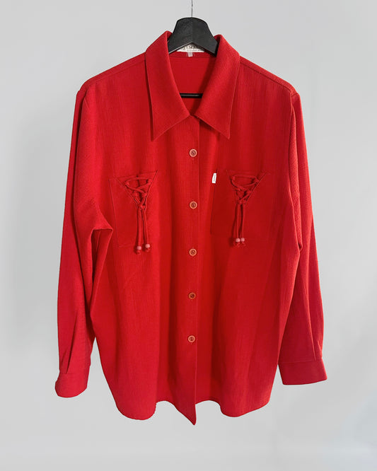 70s Textured Red Oversized Shirt