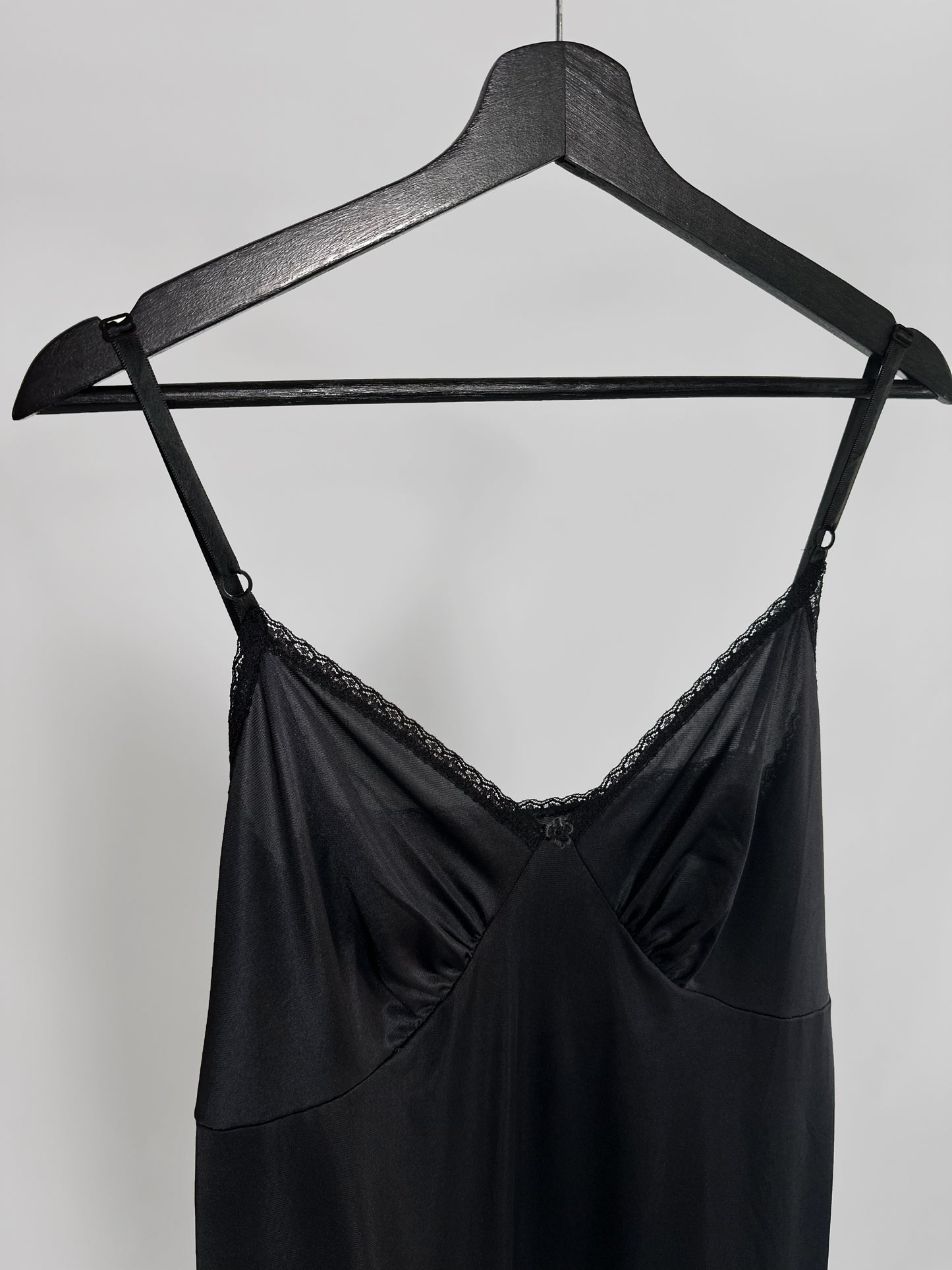 80s Black Sheer Nylon Slip Dress