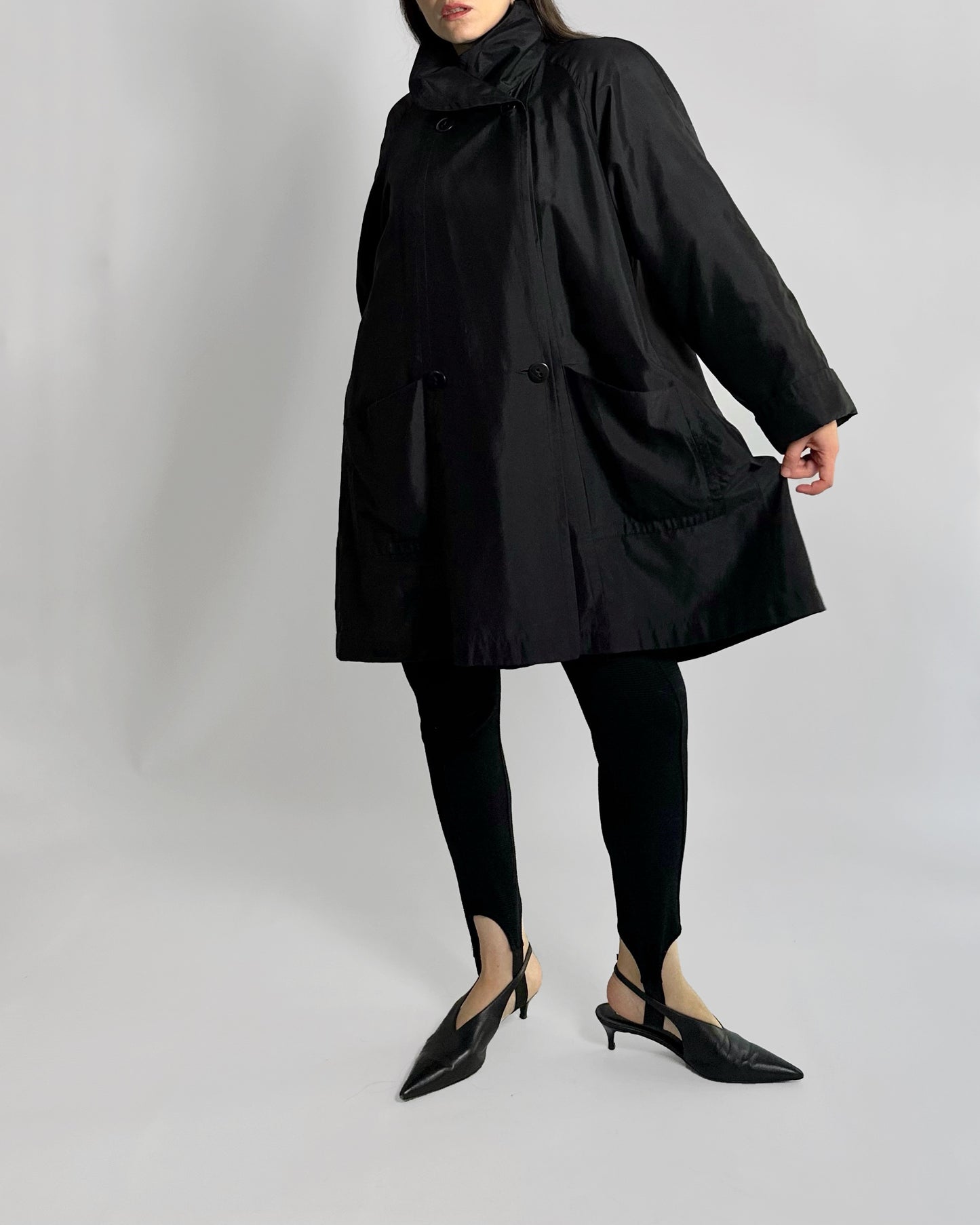 90s A-Line Black Trench Coat